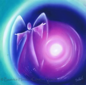 Engel Violett- Blau, im Kreis, Pastellkreide-Kunst