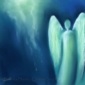 Engel helles grün- dunkel grün, dunkelblau, Pastellkreide-Kunst