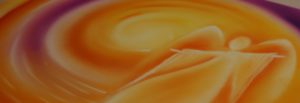 Engelbild gemalt in Orange-Gelb, Pastellkreide, Art