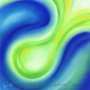 Energiebild, heilsam, blau-grün mit Pastellkreide gemalt