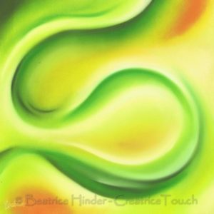 hellgrün-Dunkelgrünes Bild, in S-Form, fröhlich, Pastellkreide